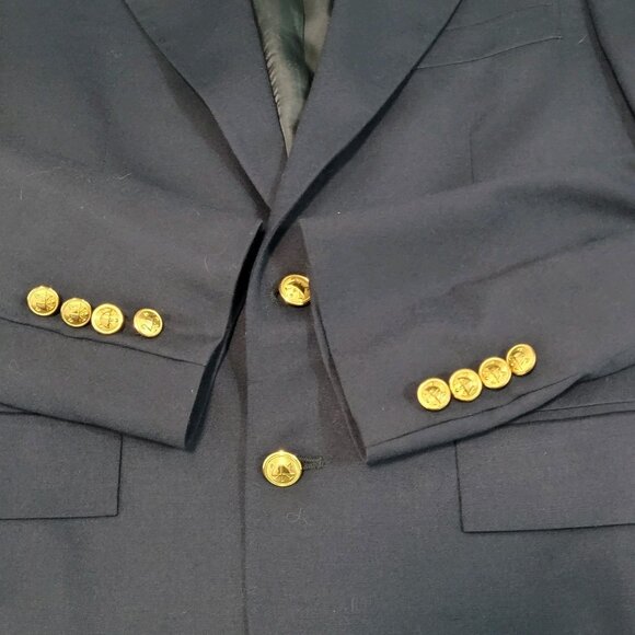 Polo Ralph Lauren Navy 100% Wool Gold Button Notch Blazer Suit Jacket USA 14 - Picture 13 of 15